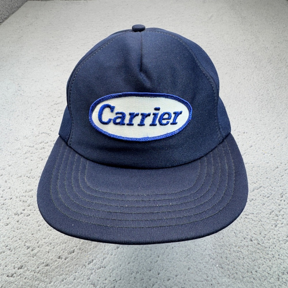 Vintage Carrier Snapback Hat Cap‎ Navy Blue USA Made Patch Trucker Workwear HVAC